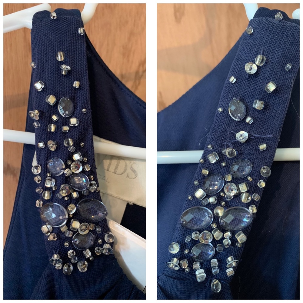 Navy Blue High Neck Prom Dress - Picture 4 of 5